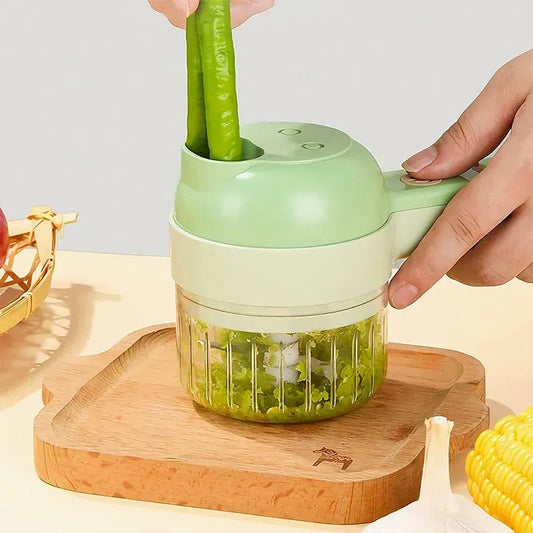 Rechargeable 4-in-1 Electric Vegetable Cutter – Slicer, Chopper, Grinder & Peeler