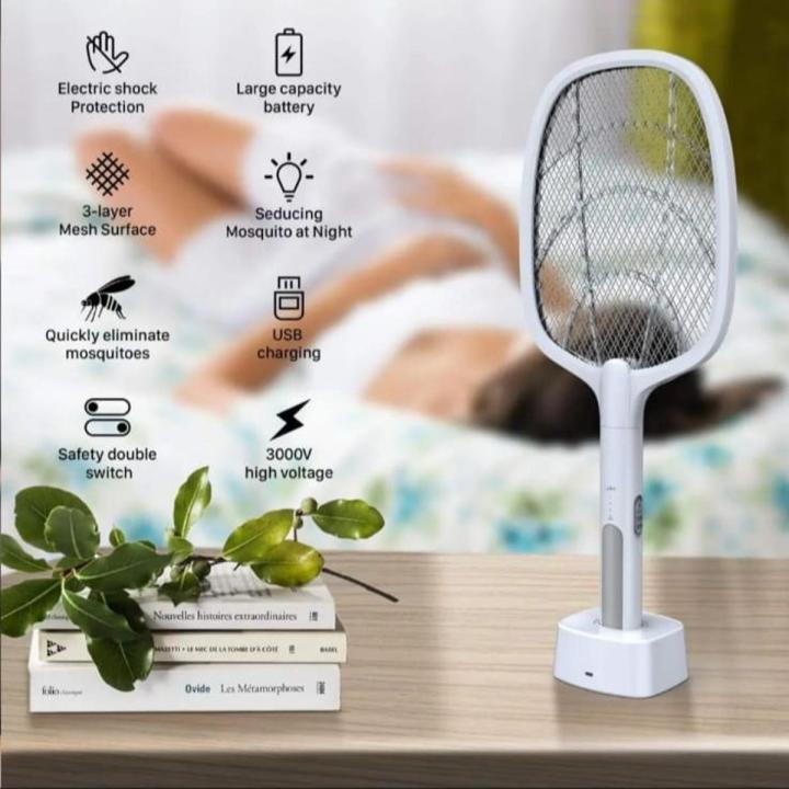 Rechargeable Mosquito Racket – Electric Mosquito Killer Bat with Charging Stand