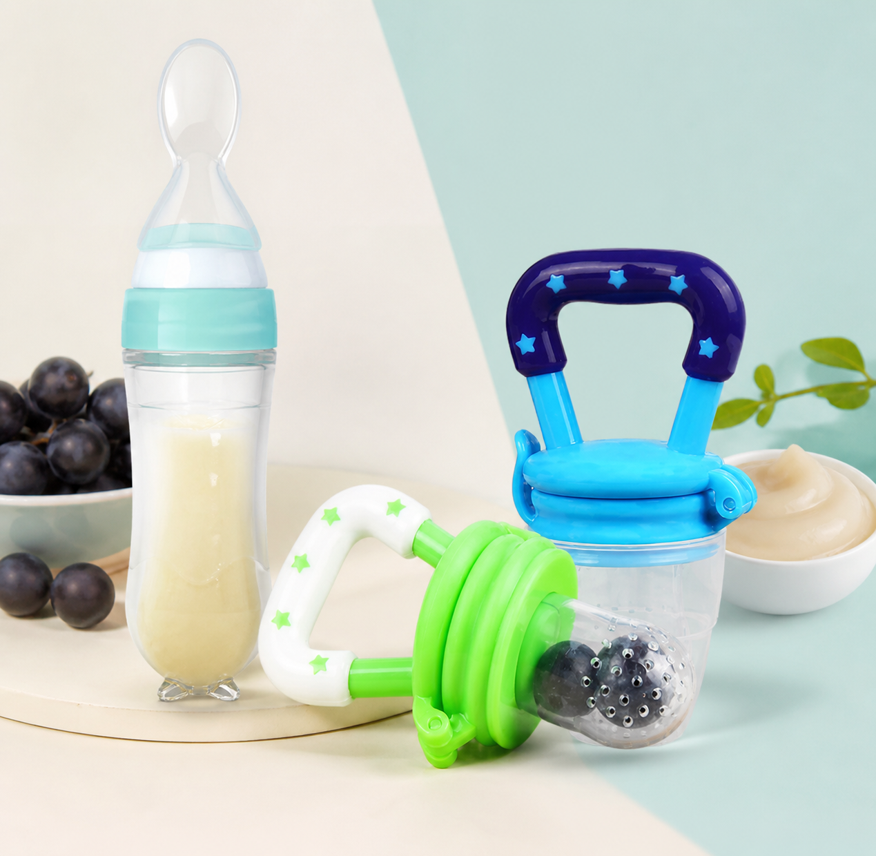 Baby Feeding Combo Set – Silicone Spoon Feeder Bottle + Fruit Feeder Pacifier (BPA Free)