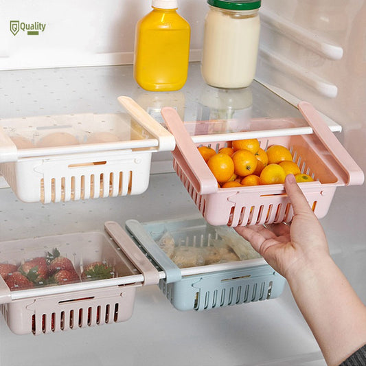 Adjustable Storage Basket For Fridge | Plastic Basket | Stretchable Food Organizer (1 Pc)