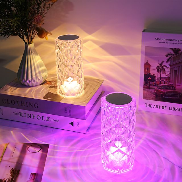 Diamond Rose Crystal Lamp – 16 Color LED Touch & Remote Control Table Lamp